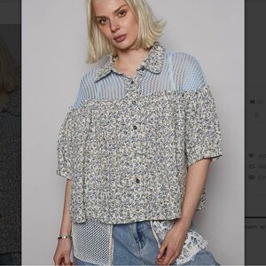NEW - POL Floral Blue and White Boho Top